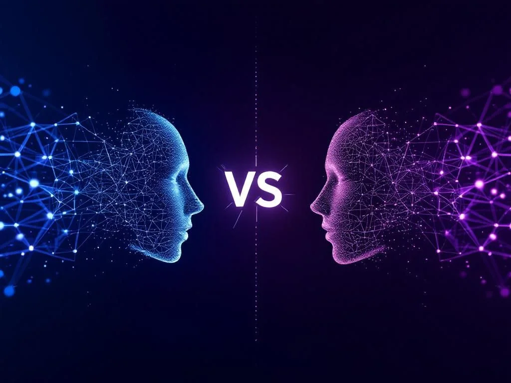 Futuristic comparison chart of top AI coding assistants GitHub Copilot, Cursor, and Windsurf with sleek tech visualization