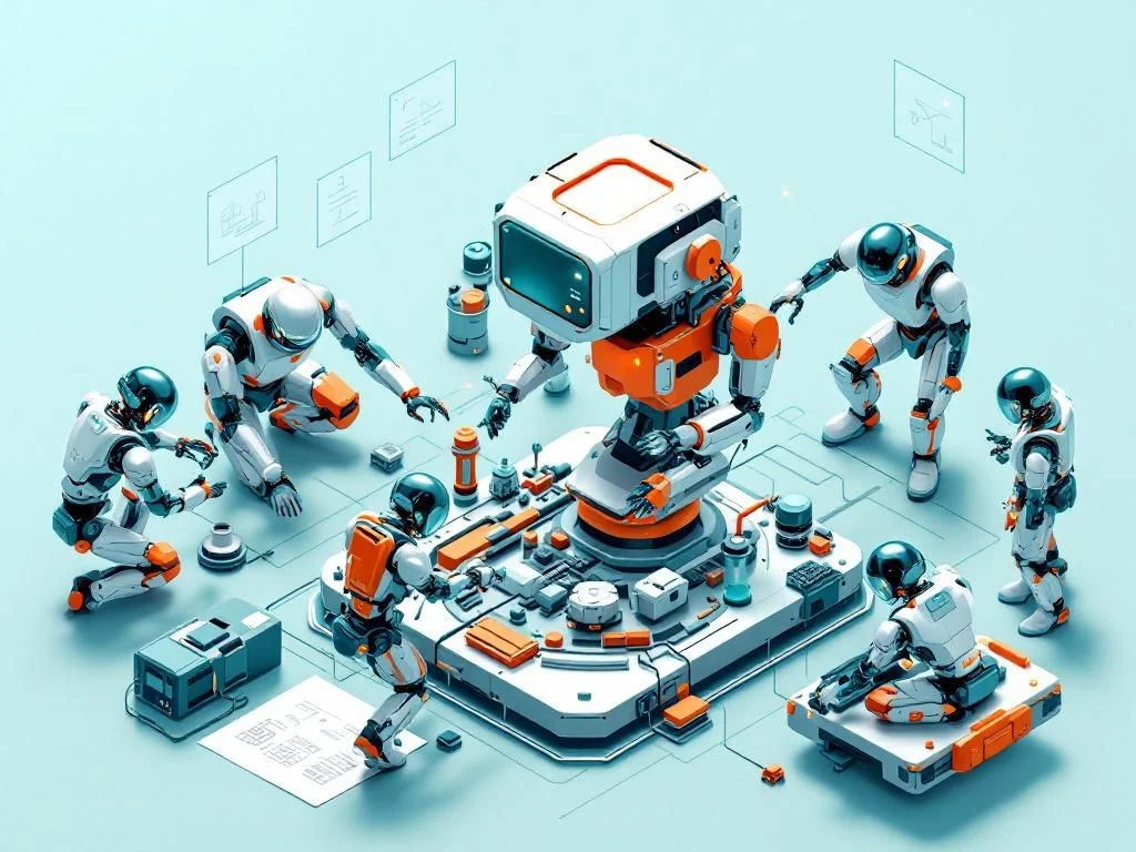 Tableau comparatif CrewAI des modèles d'IA avec une visualisation technologique futuriste, illustrant les capacités avancées de collaboration d'équipe