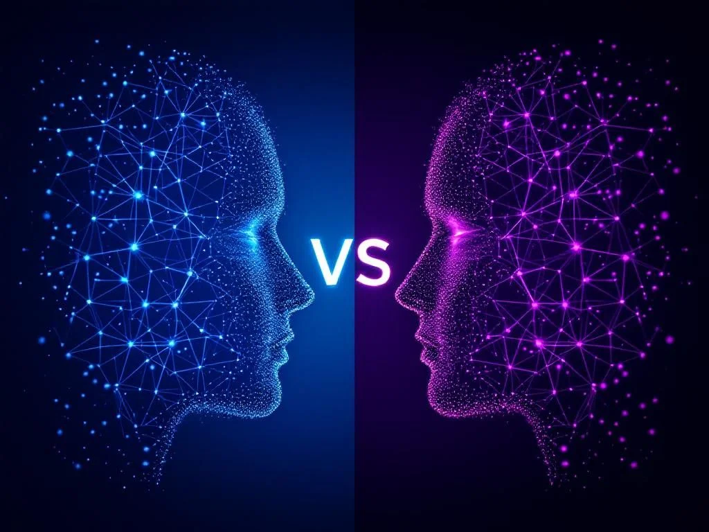 Technische Vergleichsgrafik der KI-Modelle DeepSeek R2 und Claude 3.7 mit futuristischer Leistungsvisualisierung