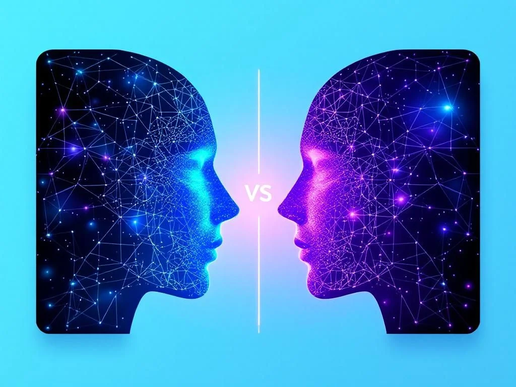 Сравнительная диаграмма бесплатных и платных AI инструментов с футуристической визуализацией технологических моделей