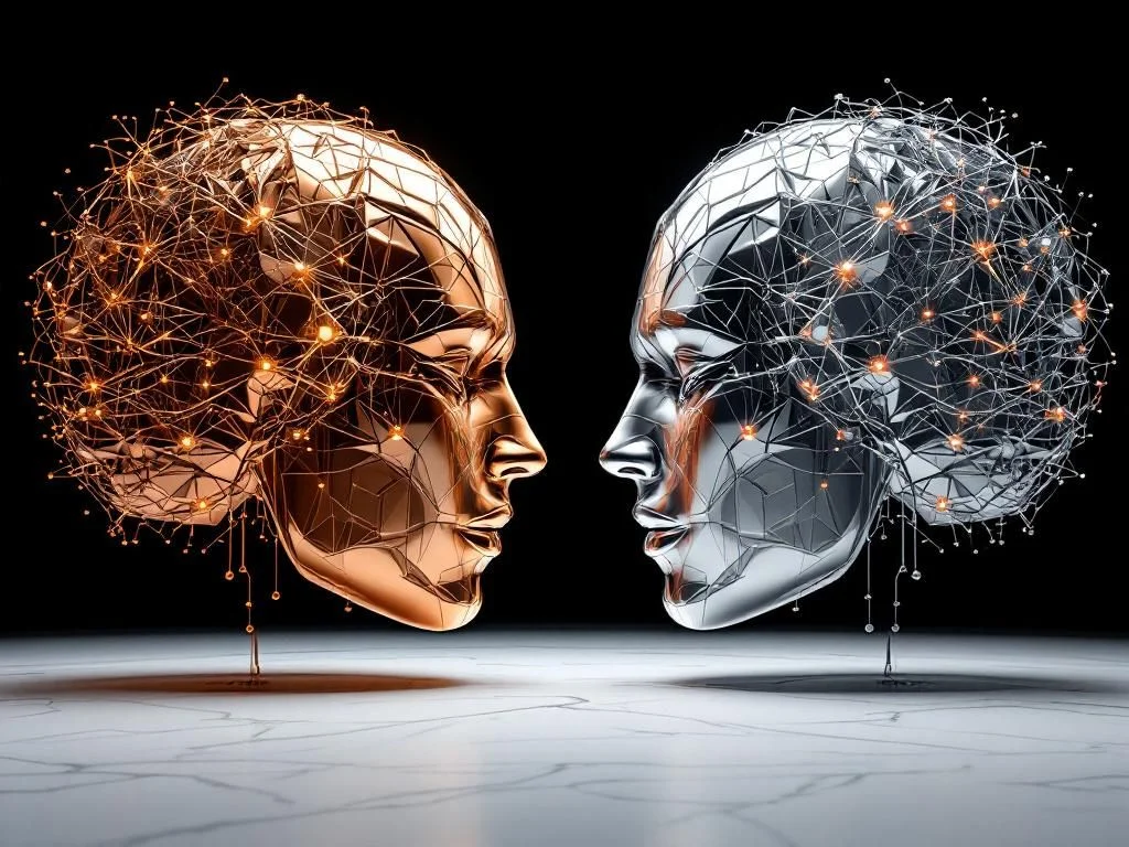 Сравнительная диаграмма GPT-4o и Claude с футуристической визуализацией технологических показателей и иконок ИИ-моделей