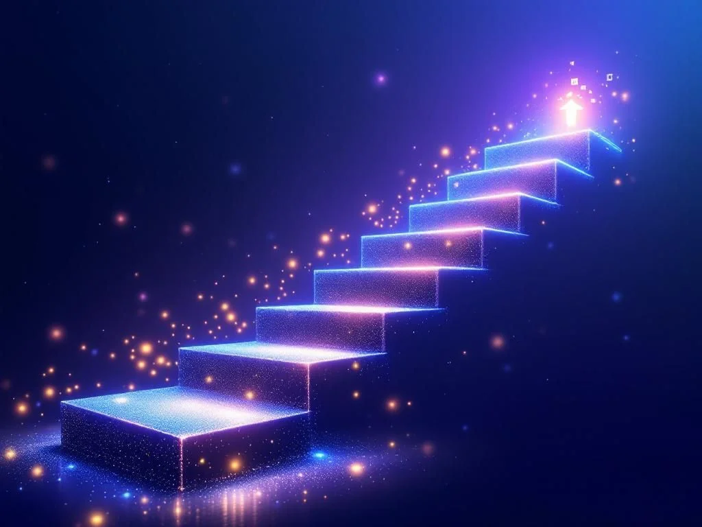 Gráfico comparativo de modelos de IA con visualización tecnológica futurista, destacando el progreso de GPT-5