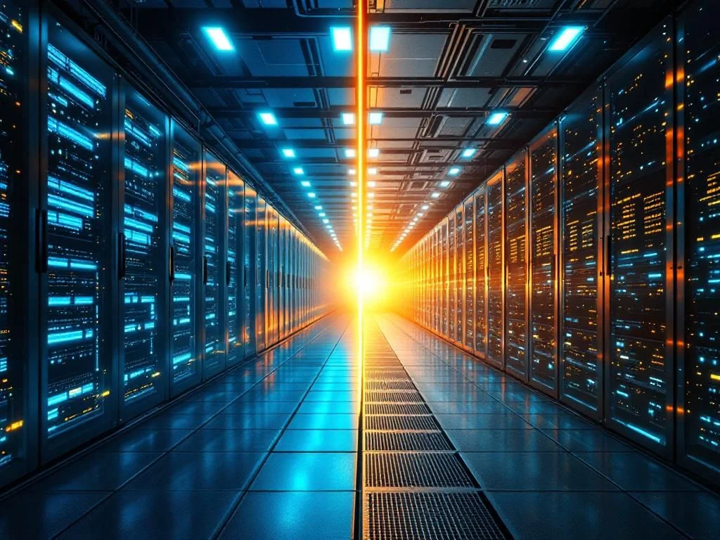 Technologische Infografik mit Vergleich von lokalen und Cloud-KI-Modellen und futuristischen Visualisierungselementen