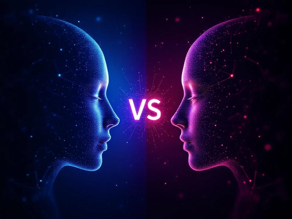 Сравнительная инфографика AI-моделей SLM и Gemini 3 Pro с футуристической визуализацией технологических иконок