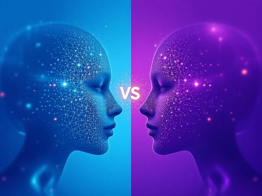 Футуристическая инфографика сравнения AI-моделей Mistral, Llama и Gemini с графиками производительности и иконками технологий