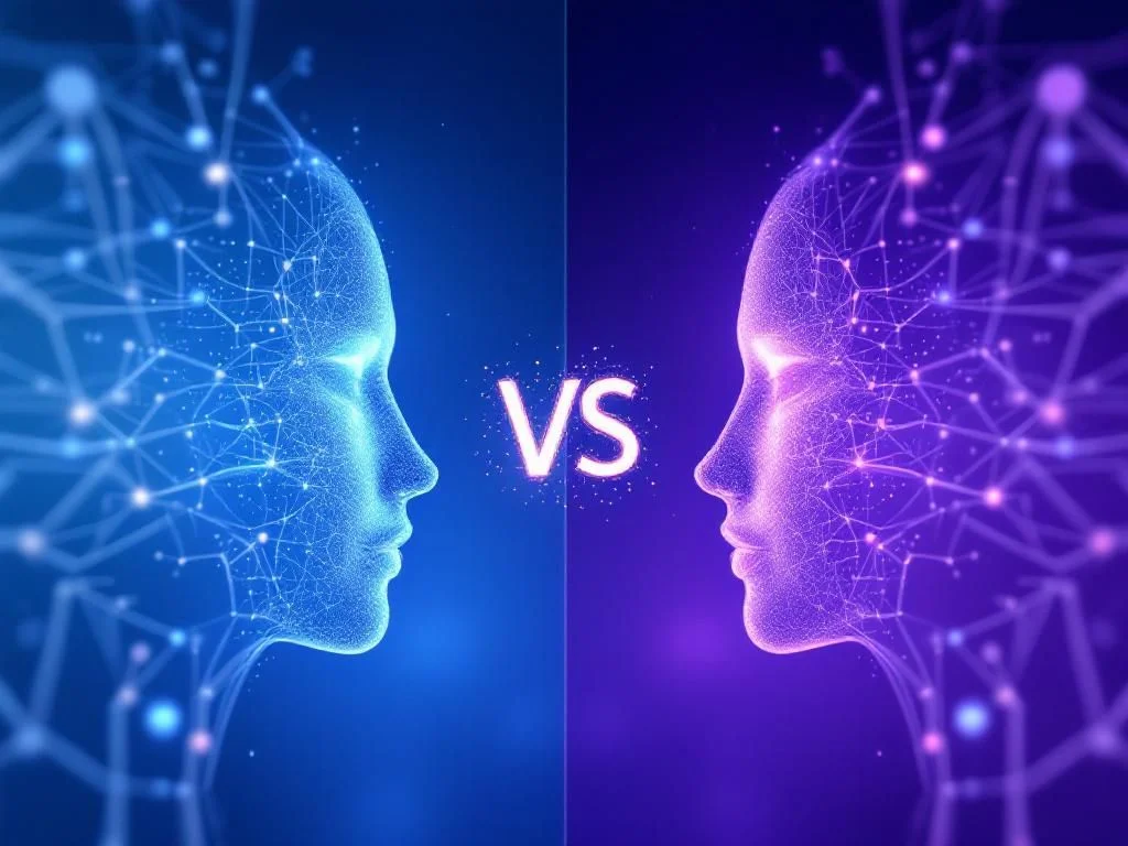 Gráfico tecnológico que compara el tamaño y rendimiento de modelos de lenguaje de inteligencia artificial con iconos futuristas