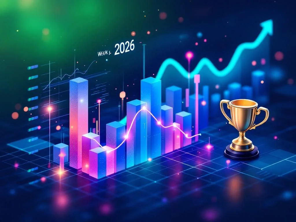 Futuristic infographic comparing AI model performance with dynamic tech visualization and benchmark charts highlighting key model achievements